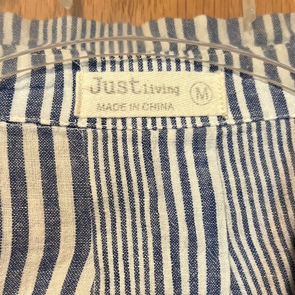 Just Living Navy and White Striped Women's Button Down Shirt - Picture 2 of 12